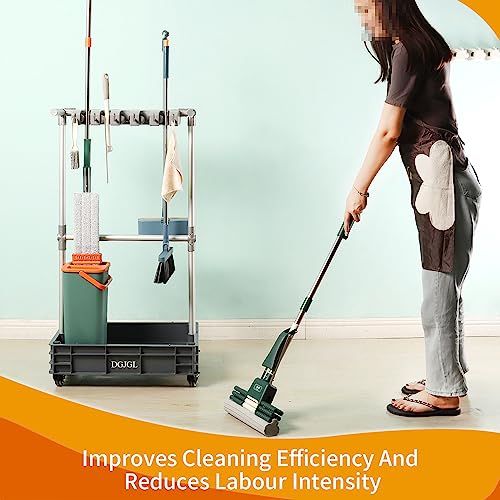 Broom mop Holder Cleaning Supplies Organizer Janitor carts on Wheels Housekeeping Station photo 9