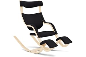 Varier Gravity Balans Recliner and Kneeling Chair Designed by Peter Opsvik, Relax Into Weightlessness, 10-Year Limited Warranty, Black Revive Fabric with Natural Ash Base