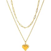 AVOGIR Gold Heart Necklace for Women Chunky Heart Necklaces Dainty 14k Gold Plated Paperclip Chain Necklace Graduation Inspirational Christmas Jewelry Gift