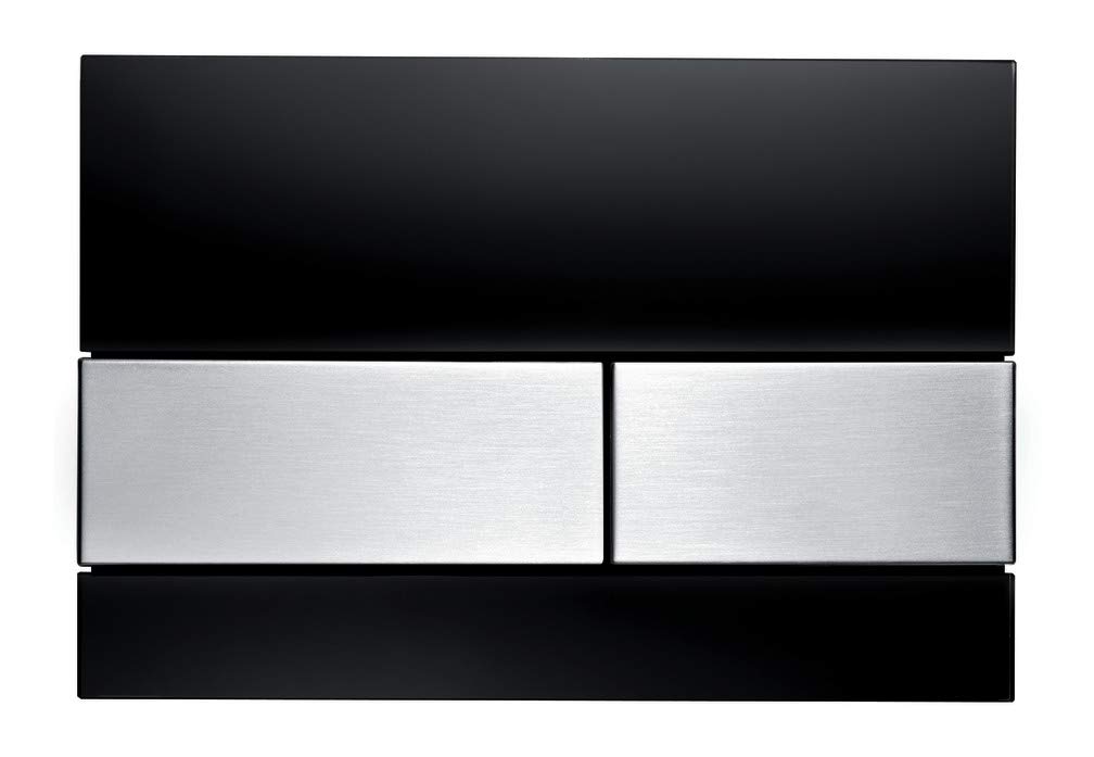 TECE Square Toilet Flush Plate Glass Black Brushed Stainless Steel Buttons