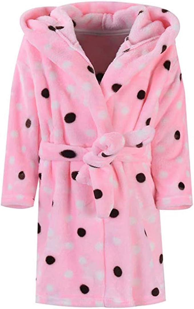 Girls Bathrobes Toddler Kids Hooded Robes Flannel Sleepwear