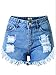 Generic Womens Hole Irregular High Waisted Denim Shorts M Light Blue