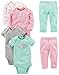 Simple Joys Baby Girl's 6 piece Little Character set Sleepwear, Pink/Mint Ruffle, 12 Months