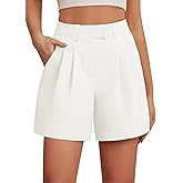 Feiersi Womens Casual Elastic Waist Wide Leg Suit Tailored Shorts Summer Dressy Work Shorts with Pockets