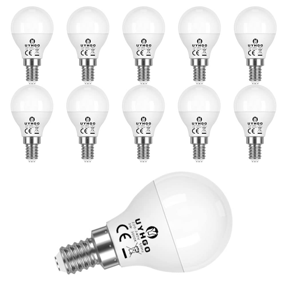 UYHGO LED E14 Small Edison Screw Golf Ball P45 Bulb, 3W (Equivalent to 25W), Warm White, Non Dimmable - Pack of 10