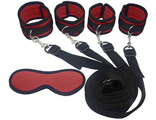 Zumou Bondage Kit Under Bed Restraints Set with Soft Eye Mask Adjustable Wrist and Ankle Cuffs for Couples Sex - Bondageromance Fits Almost Any Size Mattress