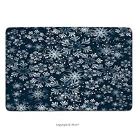 Bathroom Rug, Snowflake, Abstract Christmas Snowfall Winter Freezing Celebration, Pale Blue Grey and Dark Petrol Blue, Bath Mat,Non-Slip Entry Door Carpet Soft Machine-Washable Floor Rugs for Bathtub