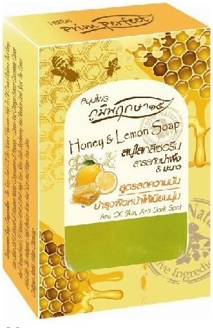 Poompuksa 15 : Honey &amp; Lemon Glycerin Clear Soap Bar Anti Oil Skin, Anti Dark Spot 2.82Oz. Made in Thailand by ninetong