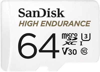 High Endurance Video Monitoring for Dashcams & Home Monitoring 64 GB microSDXC Memory Card + SD Adaptor, Up to 100 MB/s Read and 40 MB/s Write, Class 10, U3, V30, White