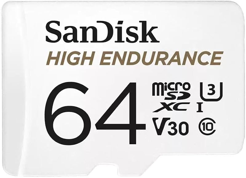 High Endurance Video Monitoring for Dashcams & Home Monitoring 64 GB microSDXC Memory Card + SD Adaptor, Up to 100 MB/s Read and 40 MB/s Write, Class 10, U3, V30, White