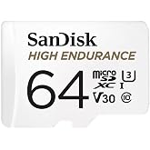 SANDISK 64GB High Endurance Video microSDXC Card with Adapter for dash cam and home monitoring systems - C10, U3, V30, 4K UHD