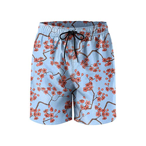 Cherry Sakura Blossoms Mens Quick Dry Lightweight Beach Shorts with Drawstring