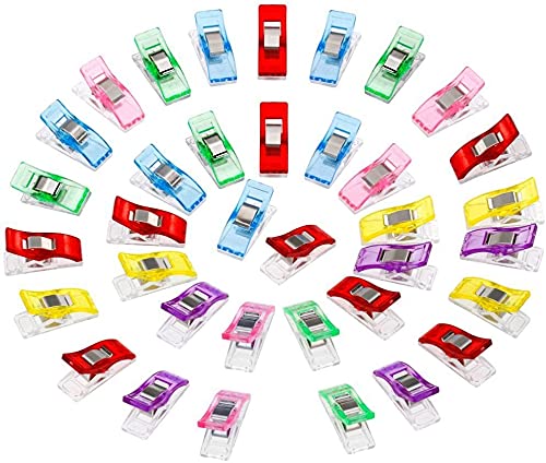 DDSHUN 100 PCS Sewing Quilting Crafting Clips Plastic Fabric Clip Wonder Fabric No Pins Binding Quilting Crafting Assorted Colors Clips Fabric bias Binding Tape for Crafting and Knitting