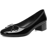 Vertundy Women's Round Toe Ballet Pumps Low Chunky Block Heel Flats