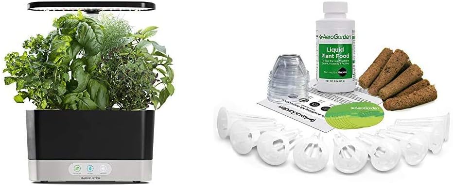 AeroGarden Black Harvest Indoor Hydroponic Garden, 2019 Model & Grow Anything Seed Pod Kit, 9