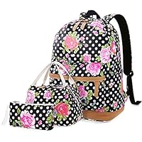 Girls Backpacks with Lunch Bag and Pencil Case, Kids 3-in-1 Bookbag for Middle Primary School - Polka Dot Floral