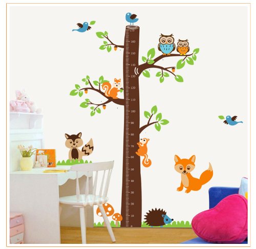 Fox & Tree Height Measure Wall Sticker Decal – Removable, Eco-Friendly Nursery Or Kids Room Decor