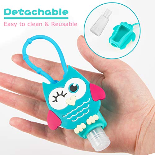 Biubee 6 Sets Cartoon Silicone Hand Cleaner Holders Empty Travel Keychain Carriers with Hand Refillable Bottles Mini Detachable Kids Portable Plastic Leakproof Liquid Soap Bottles for Travel Daily Use