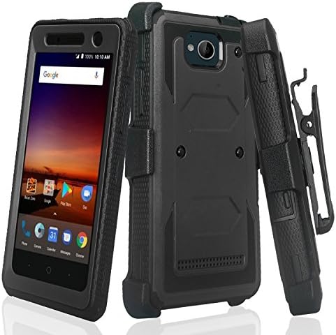 Compatible For ZTE Majesty Pro Case, ZTE Majesty Pro Plus Case, Heavy Duty Belt Clip Holster [Built In Screen Protector] Full Body Coverage Rugged Protection for ZTE Majesty Pro Z799VL, Black