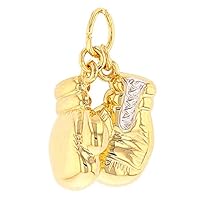 JewelryAmerica High Polish 14k Yellow Gold 3D Boxing Gloves Charm Sports Pendant