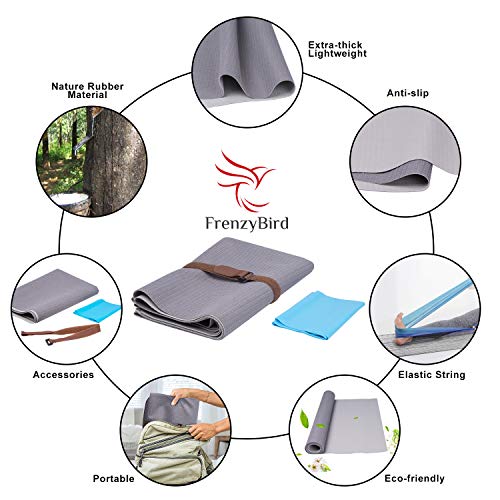 FrenzyBird 1mm Travel Yoga Mat/Towel with Mat Bind and Elastic String,Non-Slip,Light Weighted,Foldable,Eco Friendly,Ideal for Hot Yoga,Bikram,Pilates,Barre, Sweat