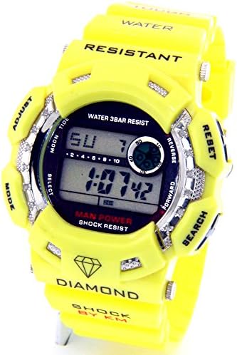 Mens King Master Diamond Case &amp; Yellow Band Digital Diamond Watch KM-694