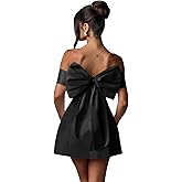 benoui Short Satin Off Shoulder Homecoming Dress for Teens with Bow Prom Graduation Dresses