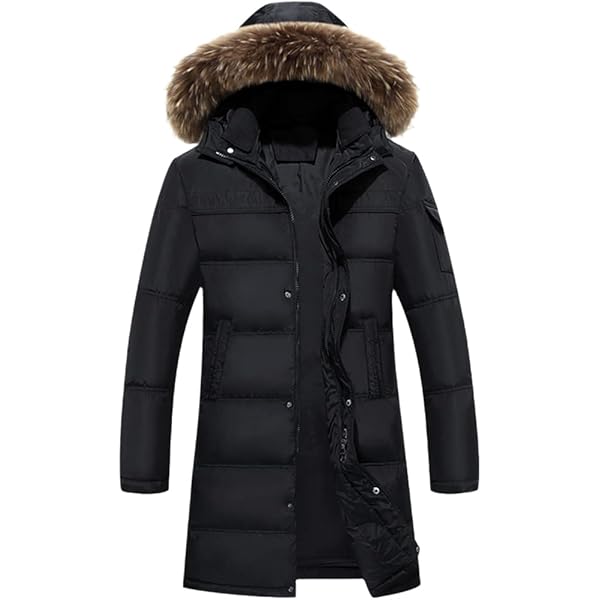 HZCX FASHION Mens Detachable Faux Fox Fur Lined Parka Jacket Warm