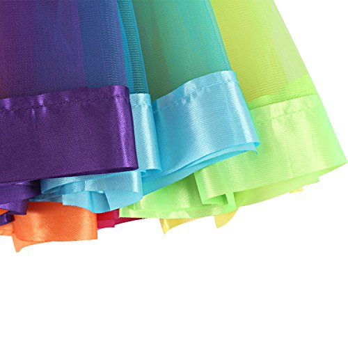 Layered Rainbow Tutu Skirt Costumes Set with Hair Bows Clips and Satin Sash for Girls Birthday Party Dress up