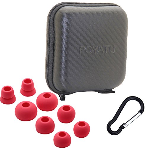 Poyatu Hard Case + Earbuds Eartips Sets for Powerbeats3 Powerbeats2 Powerbeats 2 Wireless in-Ear Headphones Carry Case and Replacement Ear Tips Ear Buds (Black Case+Red Eartips)