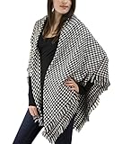Modadorn Special Sale Fall Winter Check Houndstooth Woven Wrap Shawl (Blanket BLACK)