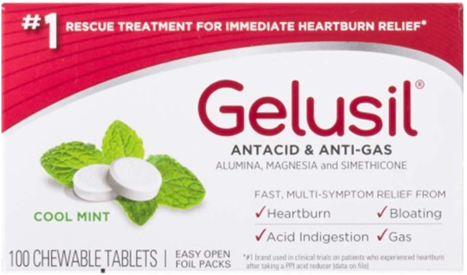 Gelusil Antacid & Anti-Gas, Cool Mint, 100 Chewable Tablets Per Bottle (11 Pack)