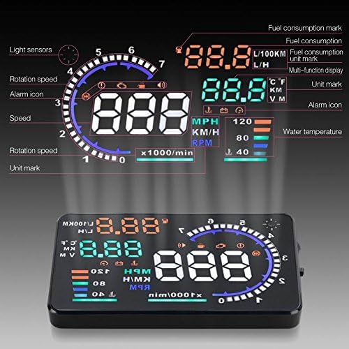 CarBest Universal 5.5" Car A8 Multi-color HUD Head Up Display with OBD2 Interface Plug &amp; Play KM/h MPH Speeding Warning, Fuel Consumption, Temperature