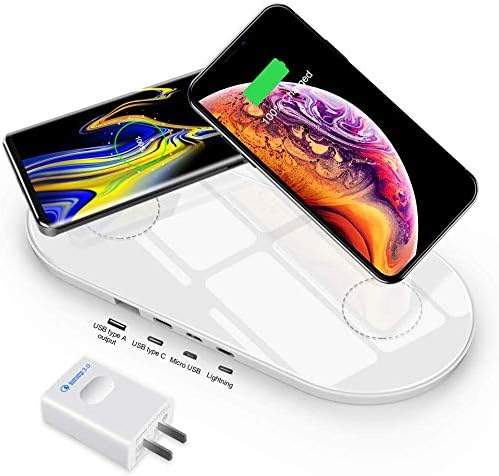 Wireless Charger for Multiple Devices, ZealSound 10W Fast Triple Dual Wireless Charging Pad Quick QC 3.0 Adapter Included Station Dock with USB Charge Port for Qi Enabled Phones and New AirPods(White)