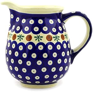 Polish Pottery Boleslawiec Jug, Medium, 0.85L or 1.5 Pints, in RED DOT pattern