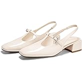 Coutgo Womens Mary Jane Slingback Low Heels T Strap Chunky Heel Closed Toe Pumps Wedding Party Dress Shoes