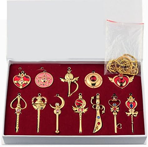 Sailor Pretty Moon Guardian Keys Tsukino Usagi Cosplay Keychain Necklace Golden 12pcs