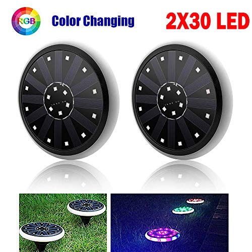 GreeSuit RGB Solar Ground Light, 30 Led Garden Lights Bulb with Remote Controller- Portable Lantern Lamp Spotlight with Solar Panel for Outdoor Hiking Camping Tent Fishing Lighting (2 Pack)