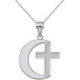 Claddagh Gold High Polish 925 Sterling Silver Crescent Moon Cross Pendant Necklace