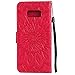 S8 Plus Case,Samsung Galaxy S8 Plus Cover,SMYTU Premium Emboss Sunflower Flip Wallet Shell PU Leather Magnetic Cover Skin with Wrist Strap Case(Red)