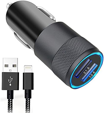 iPhone Car Charger, 3.1A Rapid Dual Port USB Car Charger + Lightning Cable Compatible iPhone X/8/8 Plus/7/6s/6s Plus 5S 5 5C SE,iPad and More