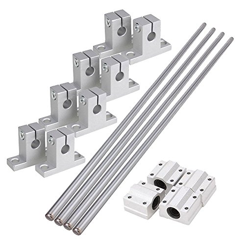 Bearing& Support,Ideaker Horizontal 8mm Dia Linear Motion Ball Bearing Slide Bushing &400mm Linear Shaft Optical Axis with Rod Rail Support Set of 16