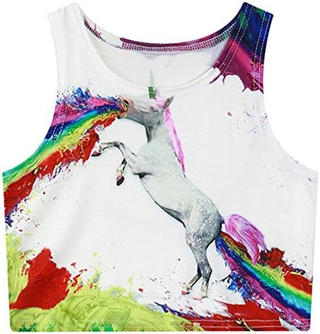 Chocky Women Sexy Croptop 3d Rainbow Unicorn Fitness Cropped Plus Size