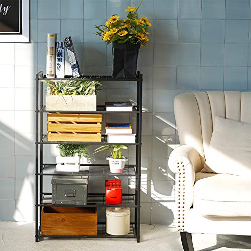 image for HOUSE DAY 6 Tier Shoe Rack Organizer Entryway Shoe Storage, Black Shoe