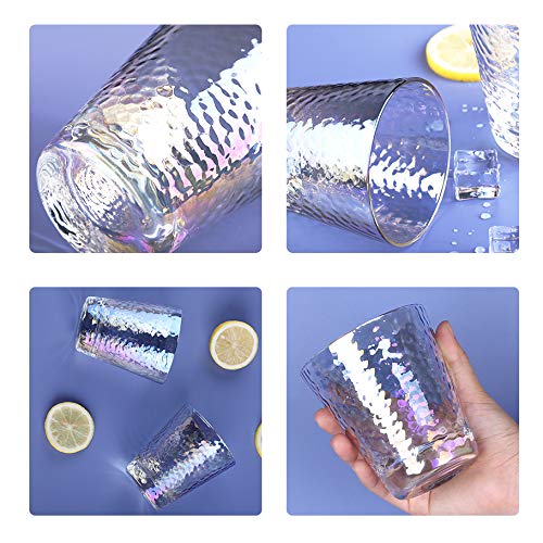 Drinking-Glasses-Set-of-2-Rainbow-Colored-Stemless-Wine-Glass-Embossed-Bar-Shot-Glassware-for-Water-Whiskey-Cocktails-Birthday-Gifts-for-WomenFriendsCoupleTeen-Girl-350ml