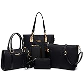 FiveloveTwo Women Ladies 6 Pcs Handbag Set Hobo Top Handle Bag Totes Satchels Crossbody Shoulder Bags and Purse Clutch | 6 Pcs, Purse