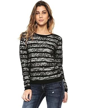 Lara Striped Lace Sweater, Black, Size X-Small