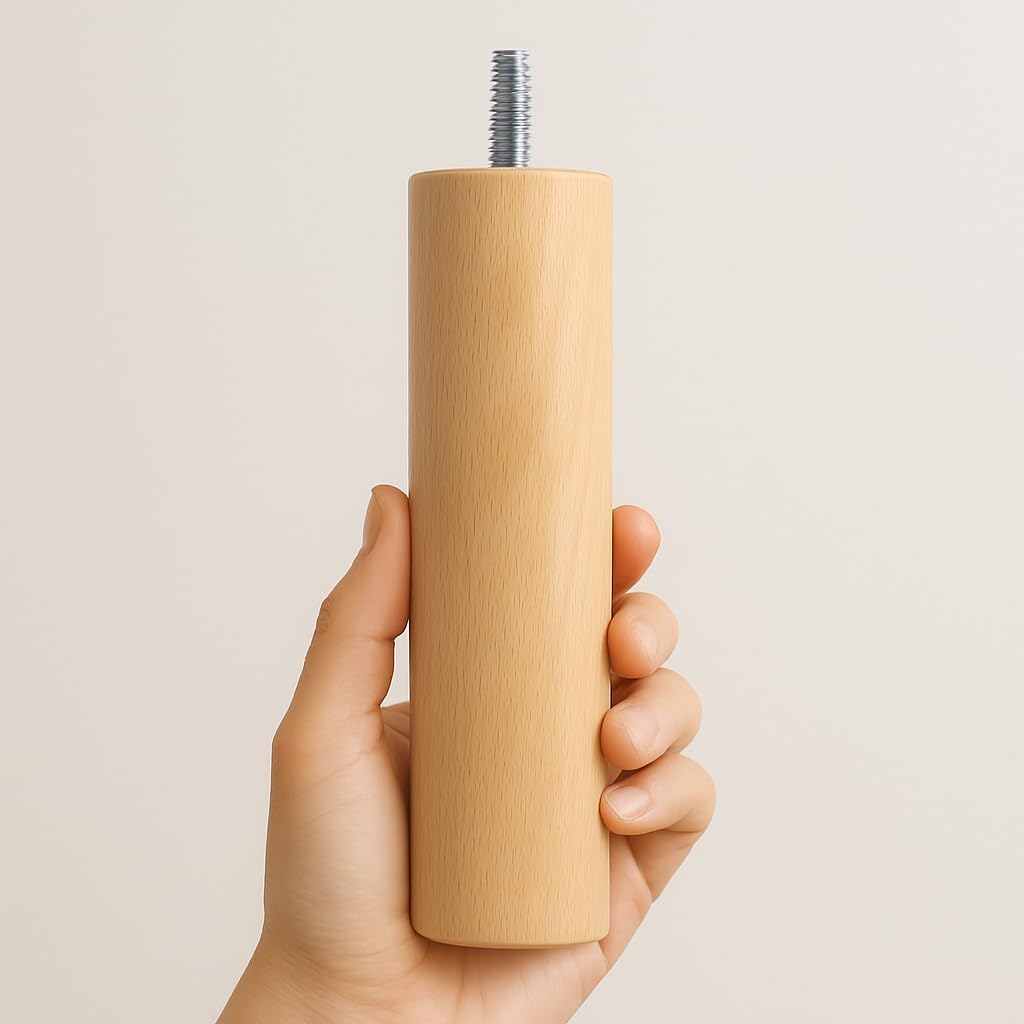 La Fabrique de Pieds – Set of 4 Wooden Bed Legs, Cylinder, Wood, Verni Clair, 15 x 6 x 6 cm