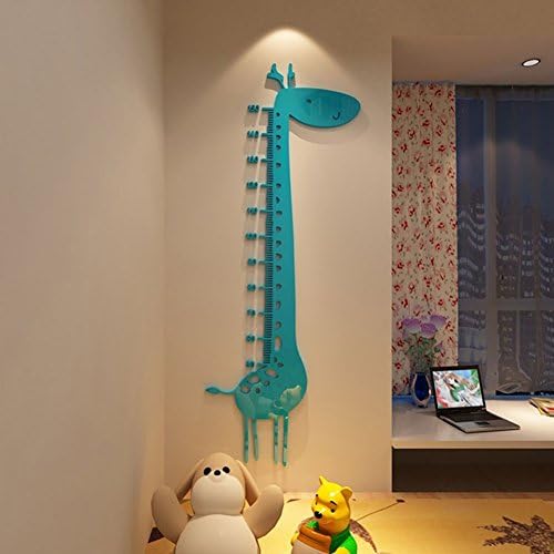 MILIANG Acrylic giraffe growth chart stickers, 3D removable Measure Height Chart stickers baby kids stickers (blue)