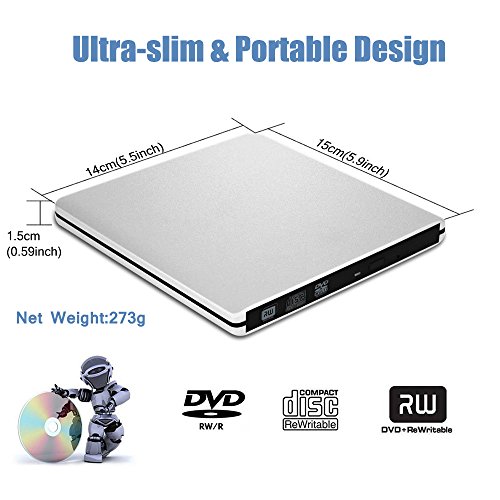 VersionTECH. USB3.0 Ultra Slim External DVD Drive Burner Optical Drive CD+/-RW DVD +/-RW Superdrive Compatible with Mac MacBook Pro Air iMac and Laptop, Support M-DISC